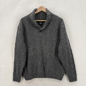 Jos A Bank Sweater Mens XL Gray Lambswool Shawl Collar Cable Knit Pullover